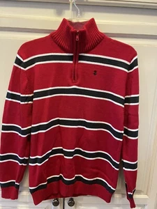 Izod 100% Cotton Red Striped 1/4 zip Mock-Turtle sweater - Boys XL 18/20 Logo - Picture 1 of 9