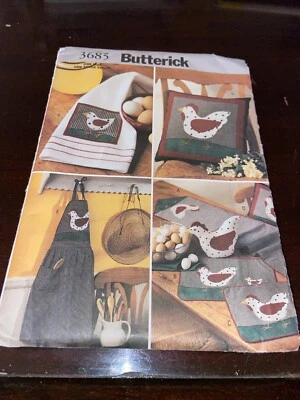 Butterick 3685 Pattern Chicken Kitchen Accessories Apron Placemats Pillow Uncut - Image 1 of 4