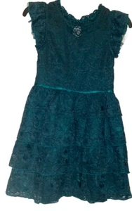 Size M-Lilt big girls ruffle sleeves A line lace holiday dress green NWT - Picture 1 of 5