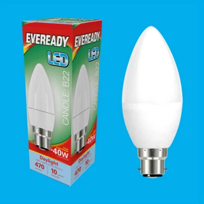 6x 5.2W (=40W) LED Candle Light Bulb, Daylight White 6500k, Bayonet Cap BC B22 - Image 1 of 3
