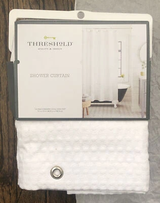 阈值浴帘白色华夫饼编织图案72x72 — 第 1/4 张图片