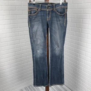 Fox Jeans Damen 5/27 blau Smokin Bootcut Stretch Low Rise Distress Denim Racing - Bild 1 von 13