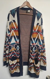Women's Medium Open Front Aztec Southwestern Print Pockets Cardigan - Picture 1 of 6
