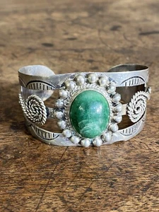 Armband Vintage Mexico Silber und Jade Armreif Bracelet - Bild 1 von 12