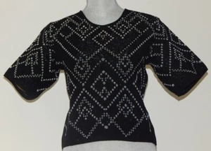 NWT $250 RVN PULLOVER BOXY LUREX KNIT TOP SHORT SLEEVE BLACK SILVER SMALL - Picture 1 of 5