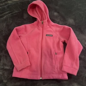 Columbia Benton II Pink Fleece Hooded Jacket Full Zip Girls Kids XS 6/6x - Picture 1 of 5