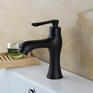 Solo fregadero de lavabo de baño frío grifo negro orificio de una manija grifo montaje en cubierta - Imagen 1 de 12