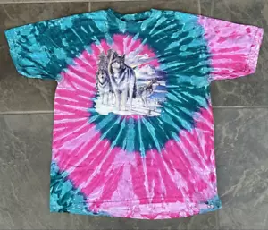 Camiseta Spiral Tye Dye Lobo Naturaleza Escena OLAS DE AIRE Rosa y Turquesa Talla XL - Imagen 1 de 19