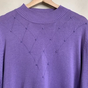 Nikki Petite Sweater Lavender Bead Front Mock Neck Pullover Long Sleeve Size PXL - Picture 1 of 5