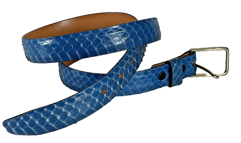 Cinturón forrado de piel de serpiente genuina piel de novillo 32 azul para mujer Foto 1 de 4