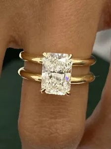 14K Yellow Gold Double Shank Engagement Ring 2.10ct Radiant Lab-Created Diamond - Picture 1 of 12