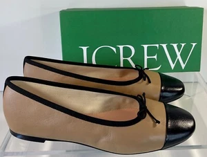 J.CREW Leather Zoe Bow Ballet Flat With Toe Cap 12 Camel Black $148 #BX921 NEW - Imagen 1 de 11