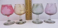 GLASS BRANDY SNIFTER CORDIAL -SET OF 4 MINI ETCHED/CUT GLASS LEAF 2 3/4"(DCJ8)