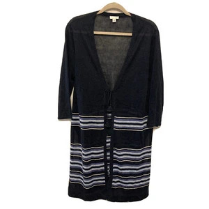 J Jill Duster Cardigan Womens Small Blue Striped Linen Blend Sweater - Picture 1 of 5