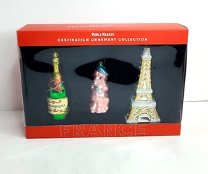 Set of 3 World Market Destination Glass Christmas Ornaments FRANCE Poodle 2024 - Picture 1 of 6