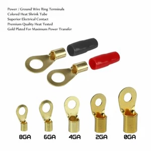 Car Audio Ring Terminals Kit - 0 2 4 6 8 Gauge AWG Cable Lug Ends & Rubber Boots - Picture 1 of 12