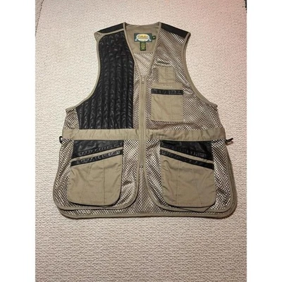 Cabelas Hunting Vest Leather Trim Cotton Mesh Mens Size XL Tan Game Pouch Vest - Image 1 of 4