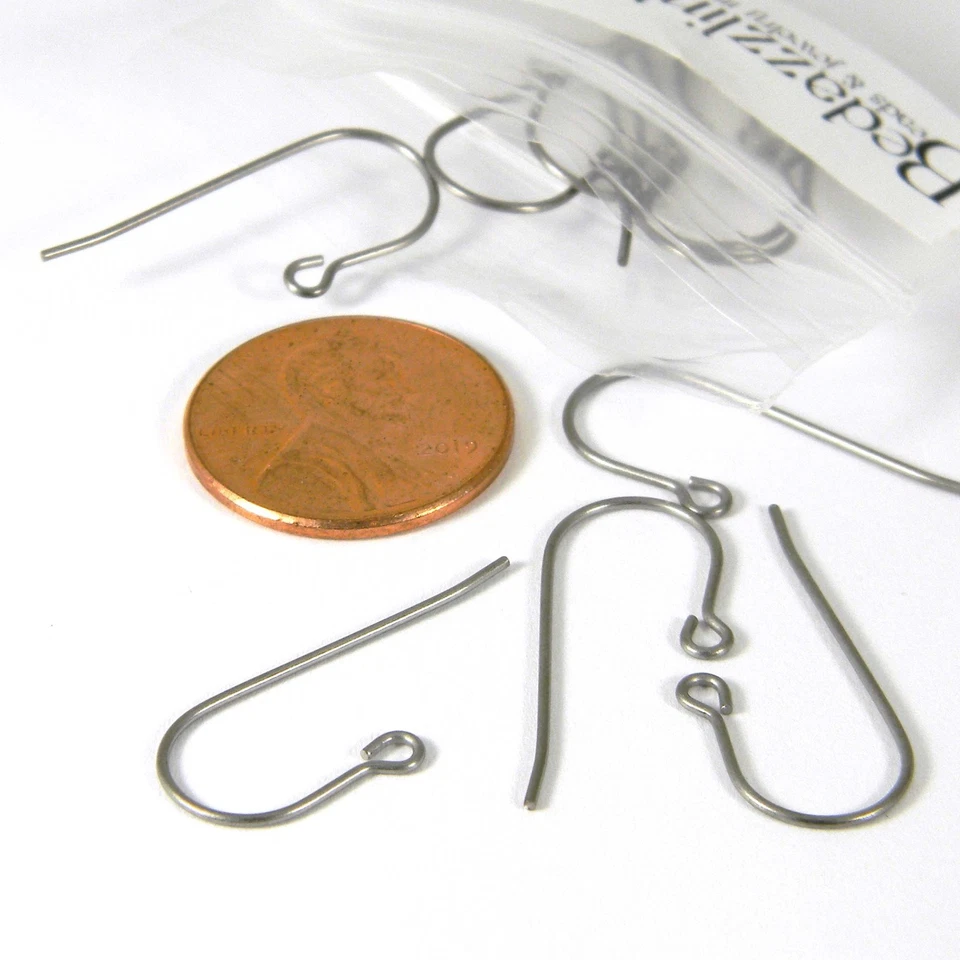 50 Pairs Genuine Pure Titanium 21 Gauge French Hook Earring Findings with Loop - Image 1 of 2