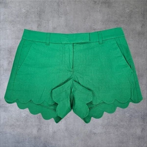 J. Crew Shamrock Green Line Blend Scalloped Hem Chino Dress Shorts Size 6 S55 - Picture 1 of 10