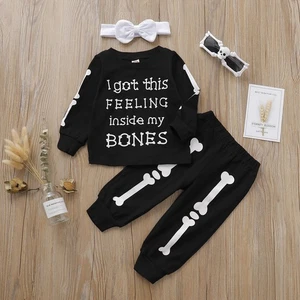 3-teilig Baby Mädchen Langarm Bluse Hose Stirnband Herbst Brief Kleidung Outfit - Bild 1 von 7