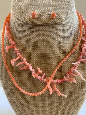 Vintage Coral Necklaces & Pierced Earrings - Image 1 of 4