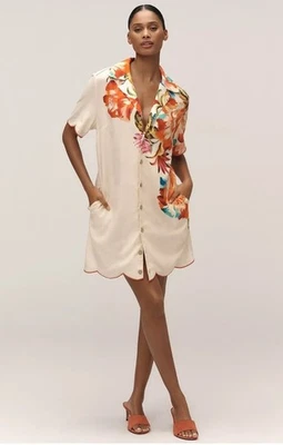 Vestido Camisa Festoneada Farm Rio X Anthropologie Talla Pequeña Nuevo con Etiquetas Foto 1 de 4