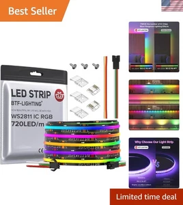Ultra Bright 16.4FT RGB COB LED Strip - 720 LEDs/m App Control for Home Decor - Picture 1 of 11