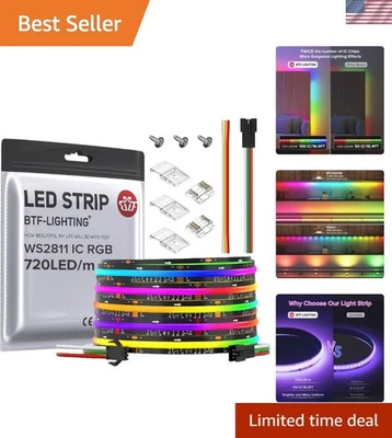 Ultra Bright 16.4FT RGB COB LED Strip - 720 LEDs/m App Control for Home Decor - Image 1 of 4