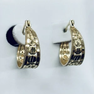 14k Yellow Gold Diamond Cut Round Hoop Earrings  - Picture 1 of 6
