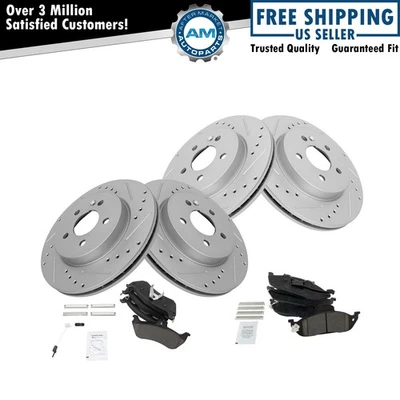 Pastilla de freno delantera y trasera de cerámica y kit de rotor ranurado perforado de rendimiento Foto 1 de 4