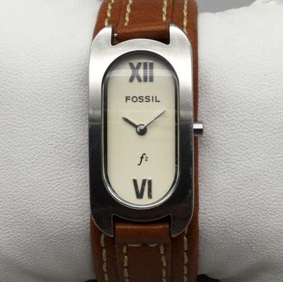 Reloj Fossil F2 Mujer ES-9533 18mm Tono Plateado Correa Cuero Marrón Batería Nueva Foto 1 de 4