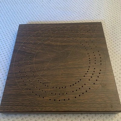 Cribbage Board Continuous Circular 3 Track Homemade Etched Star Pattern - Image 1 of 4