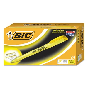 BIC Brite Liner Highlighter Chisel Tip Yellow Ink 24/Pack BL241YW - Picture 1 of 8