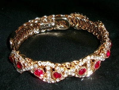 Pulsera Monet Navidad Roja Transparente Estrás Tono Dorado-Firmada-Monet-Nueva Foto 1 de 4