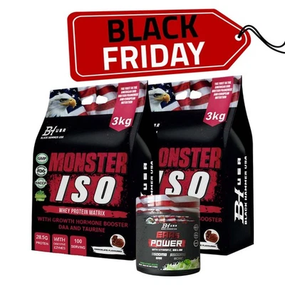 Black Friday | 2× Monster ISO Protein 3kg Schoko + EAAs Power | Black Hammer USA