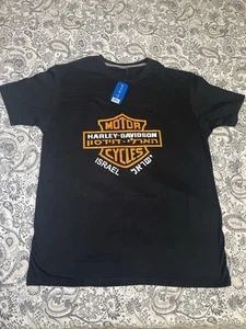 Harley Davidson Sz. L T-shirt from Tel Aviv, ISRAEL Hebrew Black Badge New - Picture 1 of 10