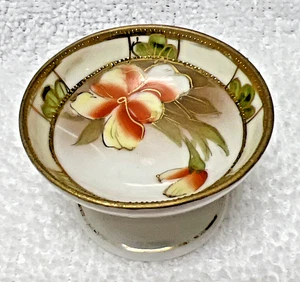Vintage Nippon Orange Yellow Hand Painted Floral w Gold Moriage Open Salt Dip - Picture 1 of 7