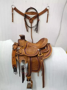 Horquilla de árbol de silla de montar Wade Horse Western Premium cuero cuerda rancho trabajo tamaño 15". - Imagen 1 de 7