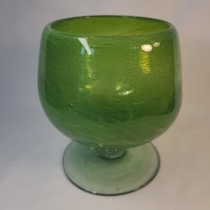 Vintage Blown Swirl Bubble Green Glass Stemmed Brandy Snifter Heavy - Picture 1 of 5