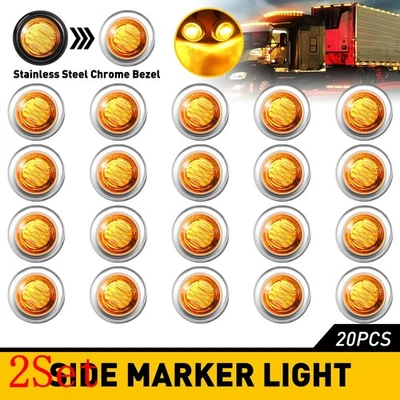 20/40pcs Chrome Amber 3/4" Bullet Round LED Side Marker Lights Trailer Truck RV - Image 1 of 4