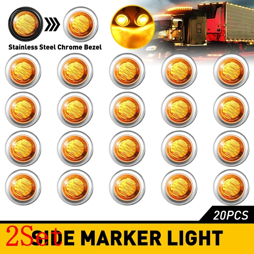 20/40pcs Chrome Amber 3/4" Bullet Round LED Side Marker Lights Trailer Truck RV Foto 1 de 4