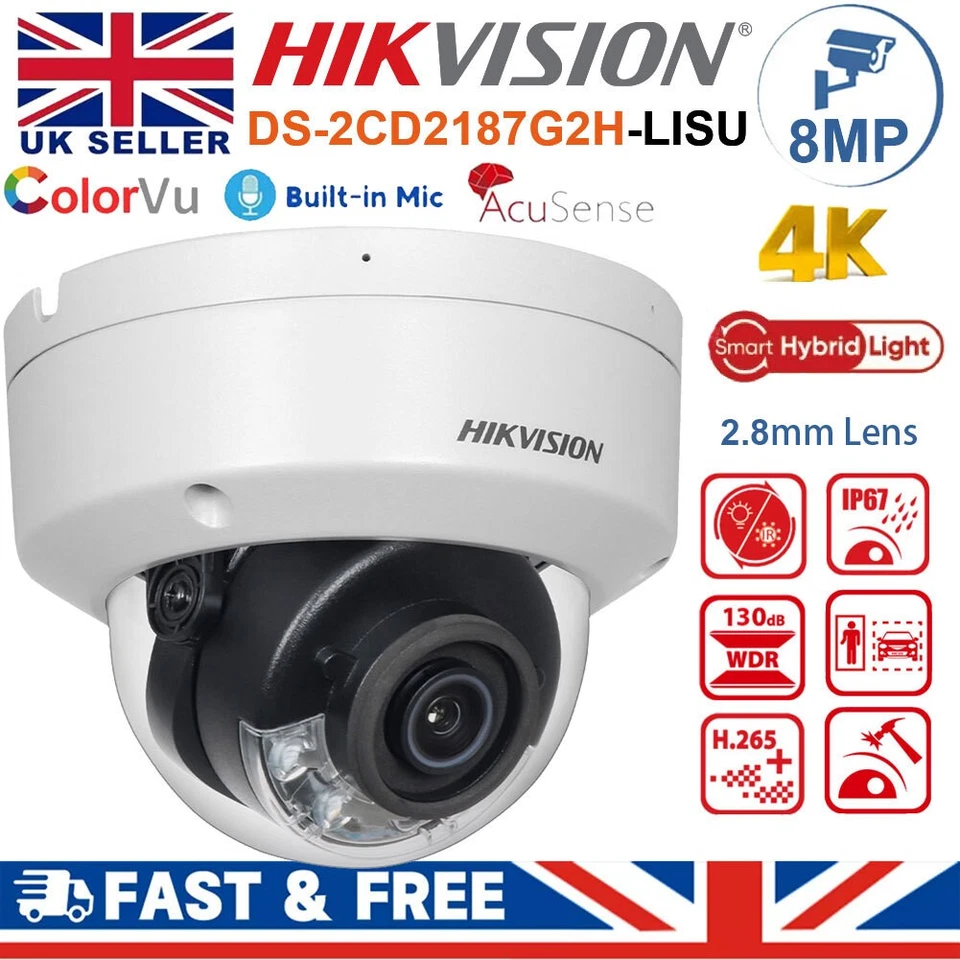 Hikvision DS-2CD2187G2H-LISU 8MP ColorVu Smart Hybrid Light PoE IP Camera 2.8MM