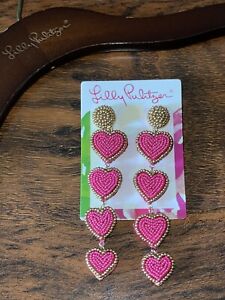 Lilly Pulitzer Cerise Pink UNTAMED HEARTS STATEMENT EARRINGS Beaded Drop NWT
