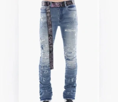 Pantalones de mezclilla Cult of Individuality para hombre con cinturón Nomad Hipster Bootcut azules talla 30x34 nuevos con etiquetas Foto 1 de 4