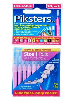 Piksters Size 1 Interdental Brushes Reusable Brushes, Pink, 0.50mm, 10pcs/Pk - Image 1 of 3