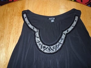 APT 9 BLACK DRESS TOP BEADED NEAKLINE XL VINTAGE EARLY 2000'S KNEE SHIFTI - Picture 1 of 2