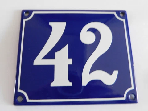 Old French Blue Enamel Porcelain Metal House Door Number Street Sign / Plate 42 Cover