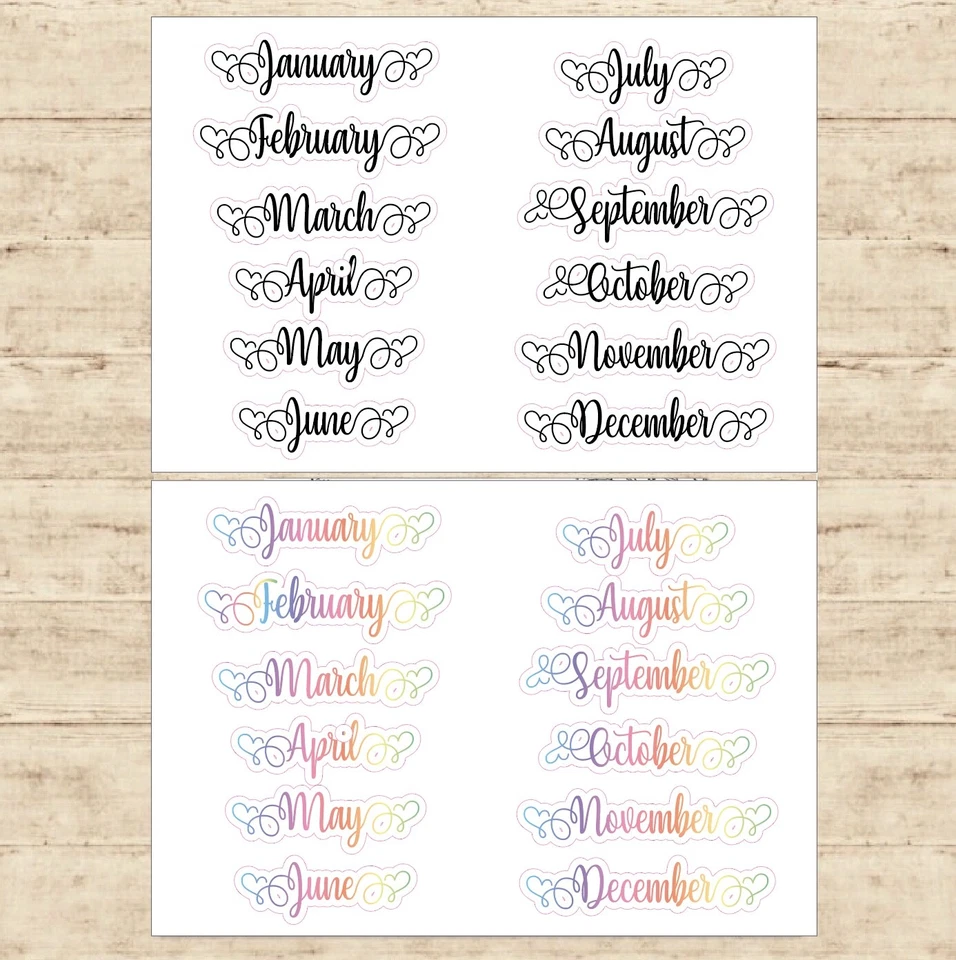 Month of the Year Planner Stickers for Bullet Journal diary - fits Erin Condron