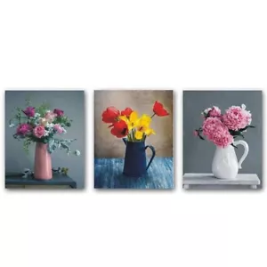 Blume Wandkunst Gemälde Leinwanddruck 3er Set, 8" x 10 Zoll, ungerahmt) - Bild 1 von 7