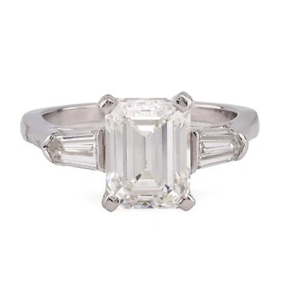 Vintage GIA 2.45 Carat Diamond 18K White Gold Three Stone Ring - Image 1 of 4